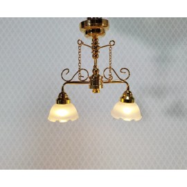 The Miniature Lighting Co Dollhouse Miniature LED Battery Ceiling Light 2 Arm Chandelier 1:12 Scale LT7435