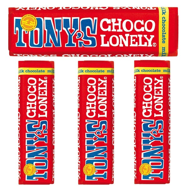 Tony's Chocolonely Schokoladenriegel, klein, Fairtrade, 4 Stück (Milchschokolade)