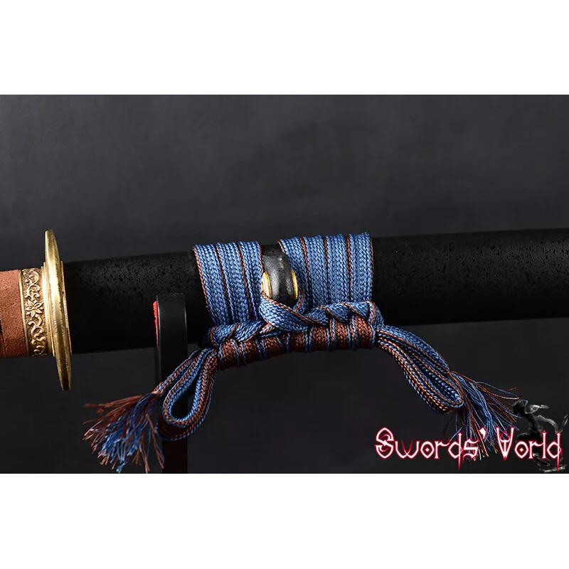 Brown & blue two side Synthetic Silk Sageo For Japanese