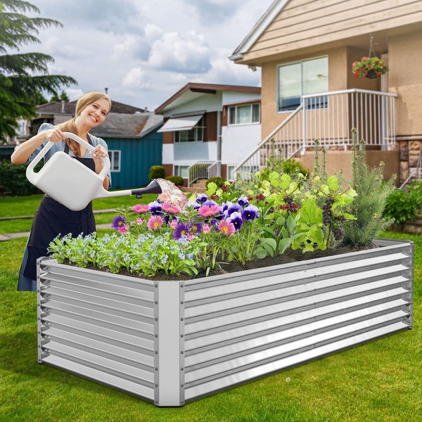 FRIZIONE 6x3x2ft Galvanized Metal Raised Garden Bed for Vegetables, Outdoor Garden Raised Planter Box, Backyard Patio Planter Raised Beds for Flowers, Herbs, Fruits