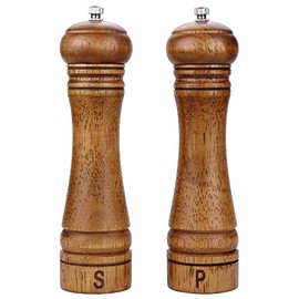 Wooden Salt and Pepper Grinder Set Pepper Mill Sea Salt Shakers Adjustable Ceramic Rotor 8 Inch Oak Ceramic Grinding Mechanism 2 Pcs