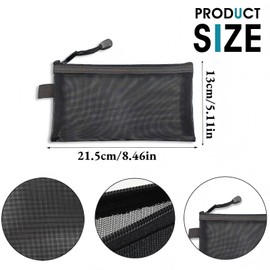 10Pcs Pencil Case Transparent Pencil Case Exam Pencils Cases, Small Black Mesh Zipper Pencils Pouch for School Office and Travel See Through Pencil s Cases (22 X 13cm, Black)