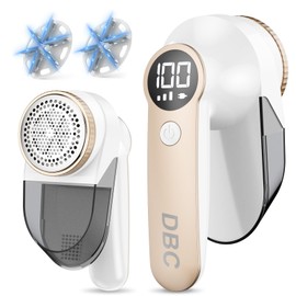 DBC Fabric Shaver with 15000r/Min Powerful Motor, LED Display, 3-Speeds, 6-Leaf Blades, Large Shaving Head Lint Remover for Clothes, Lint Ball, Furniture, Fuzz - Gold & White