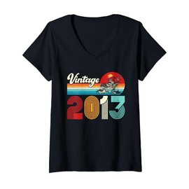 Womens Vintage 2013 Funny 11th Birthday Gifts 11 Years Old Retro V-Neck T-Shirt