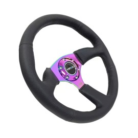 NRG Steering Wheel Black Leather Neochrome Center 350mm Deep Dish (RST-023MC-R)
