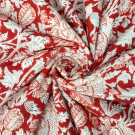 E-Tailor® Hand Block Cotton Fabric Pre-Cut Floral Print-1 Yard-Floral-Red (ET-BPF-112-1)