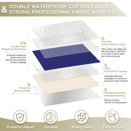 Gheeidau Canvas Repair Tape 4×70 Inch Waterproof Self-Adhesive Fabric Repair Patch for Repairing Boat Covers,Tents,Patio Umbrellas,Car Seats,Luggage,Sofas.(Dark Blue)