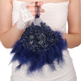 LIMELIA Tulle Bride Handkerchief - Bird Feather Embroidered Hairy Bridal Halay Handkerchief for Wedding and Henna Party | 1 Pieces - Navy Blue