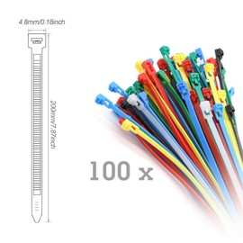 MisFun Pack of 100 Cable Ties Resealable Professional Cable Ties 4.8 x 200 mm, UV Resistant, Cable Ties Set for Cable Management, in the Office, Gardening, Living and Workshops