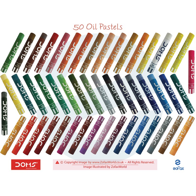 50 Assorted Colour Shades DOMS Oil Pastels - Rich Bright