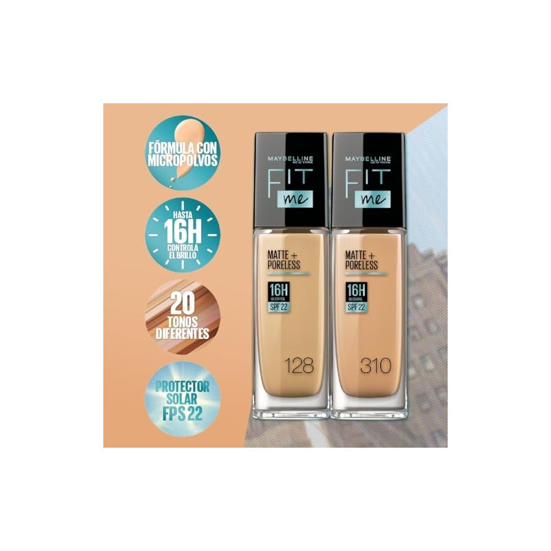 MAYBELLINE Base de Maquillaje Fit Me Matte Poreless, Natural Buff