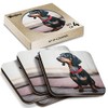 4 x Square Coasters - Dachshund Dog Black Red Collar