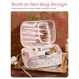 Travel Makeup Bag,Velvet Makeup Bag with Handle Cosmetic Bags for Women,Beautician Storage Bag,Large and Classy Makeup Organizer