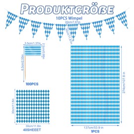 Oktoberfest Decoration, 151 Pieces, Decorative Oktoberfest, 100 Toothpick Flags, 1 Tablecloth, 40 Napkins, 10 Colourful Flags, Bavaria Decoration for Household, Catering