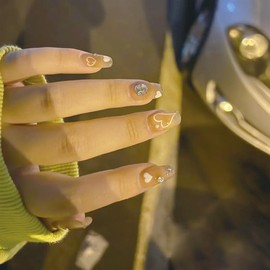 24pcs Valentines Nails Press on Nails Medium Coffin Fake Nails Glue on Nails Heart Nails with Diamond Design Valentines Day Nails Heart Full Cover False Nails for Women and Girls DIY Manicure Decor