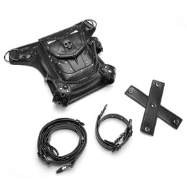 Steampunk Waist Bag Fanny Pack Thigh Holster Purse Gothic Leather Shoulder Crossbody Hiking Chain Messenger Bag, HG-Y097-B, Small