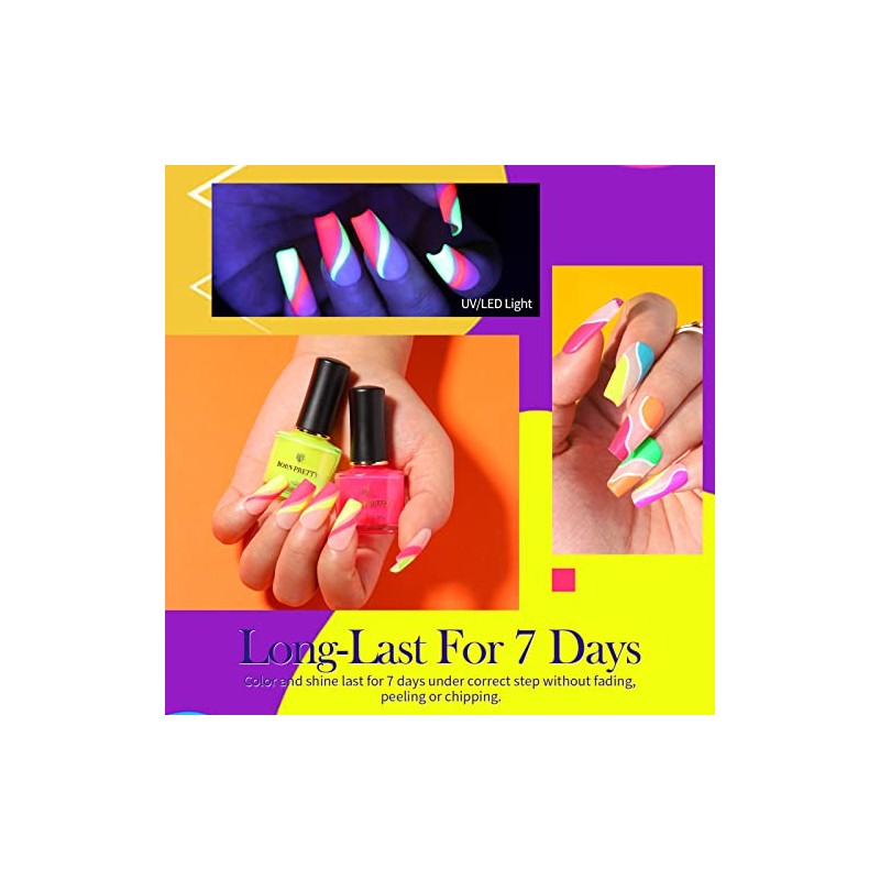 Born Pretty Neon Nail Polish Fluorescent Bright Nail Lacquer 6PCS