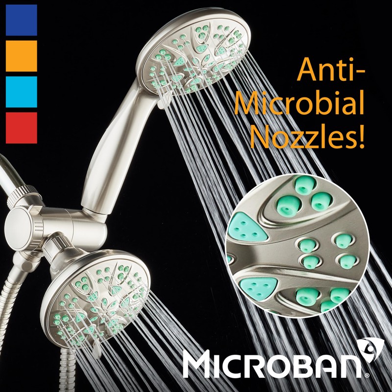 AquaDance Antimicrobial/Anti-Clog High-Pressure 30-setting Dual Head Combination Shower with Microban