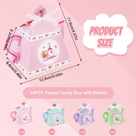 24PCS Teapot Candy Box with Ribbon, SHAIDOJIO Vintage Favour Boxes, Floral Paper Sweet Box, Party Gift Box for Festival Wedding Bridal Birthday Party Baby Shower Christmas-4 Colors