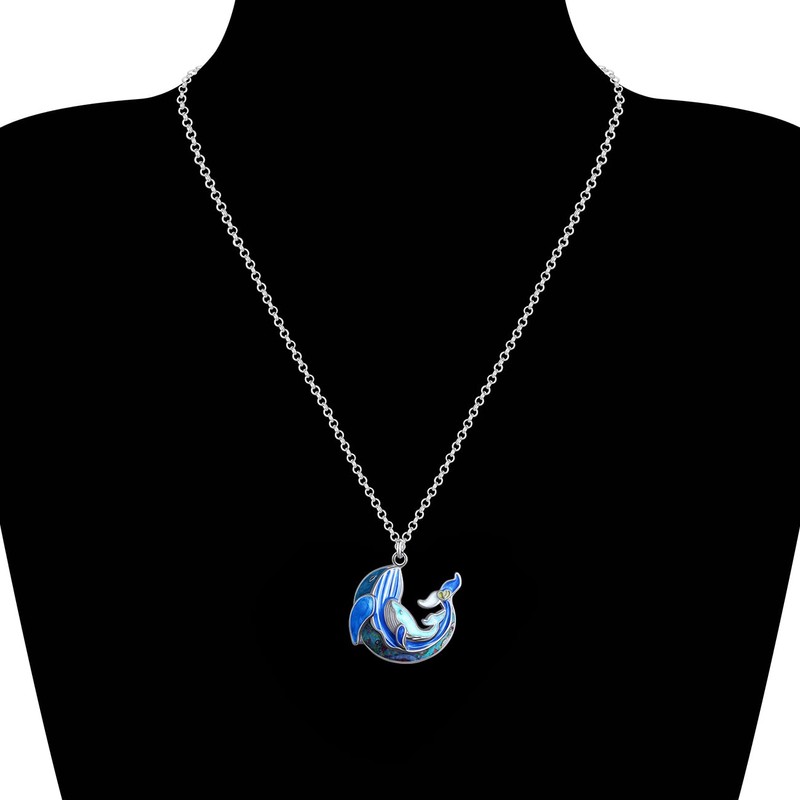 LONYOO Enamel Mothers Day Ocean Whale Necklace Pendant Zinc Alloy