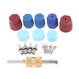 17Pcs Air Conditioning Valve Core Kit Schrader Valve Cores Accessories A/C R12 R134a Refrigeration Valve Stem Core Rmover Tool HVAC System Seal Caps Kit