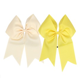 Yellow Ivory Girls Hair Bows Ponytail Holder Elastic Hair Ties,Large Cheer Hair Bows(FD118) (Yellow Ivory)