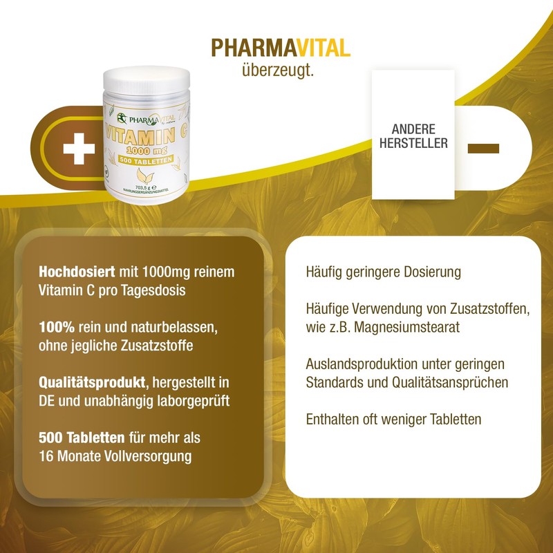 PharmaVital Vitamin C – 500 Tablets High Dose 1000 mg