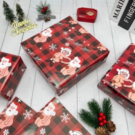 Vnaaem Funny Christmas Wrapping Paper for Women Girls Boys Men - Naughty Santa Wrapping Paper Inappropriate Gift Wrap for Winter Birthday Holiday - 20 X 28 Inches (6 Folded Sheet)