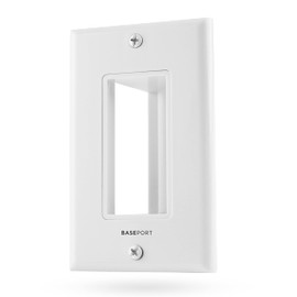 BASEPORT Recessed Cable Wall Plate for Behind Wall Cable Management - White Wall Plate Cable Pass Through with Low Voltage Mounting Bracket to Hide TV Cords for Wall Mount TV, Side Opening, 1 pack