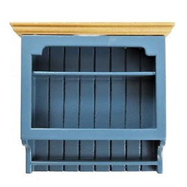 Dollhouse Blue & Pine Wall Shelf Unit Modern Miniature Kitchen Furniture