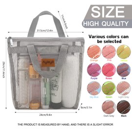 Ayieyill Shower Caddy Portable, Mesh Shower Caddy Tote Bag Quick Dry Hanging Toiletry and Bath Organizer for College Dorm, Gym, Beach, Travel or Camping with Zipper (Grey/Black)