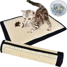 Cat Scratch Pad 2PK, Anti-Scratch Pads for Furniture, Kitty Scratching Bed, Post Tree Ramp Cardboard Replacement, Sisal Thin Scratcher Mat with Velcro Tapes Protecting Couch Chair Legs & Carpet 16X12”