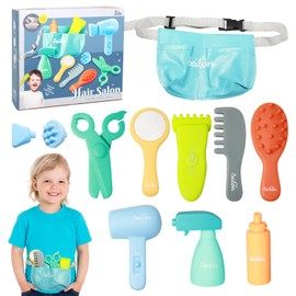 Kids Salon Hair Play Set - 11pcs Pretend Play Styling Kit with Toy Hairdryer, Comb & Accessories with Carrying Bag – Household Role Play Beauty Toys for Toddlers Children Girls & Boys Ages 3-6