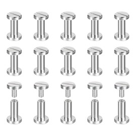 sourcing map 30Pack Brass Chicago Screws, 9x8mm Flat Head Screw Back Binding Post Nail Stud Rivets for DIY Leather Craft Belt Strap Silver