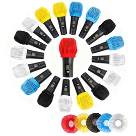 BRIIKPP 200 Pcs Disposable Microphone Cover Anti-Bacterial, Dustproof, Splashproof, Noise Reducing, Non-woven Fabric Ball Shape, 5 Colors Mixed for Karaoke, Lecture, Events