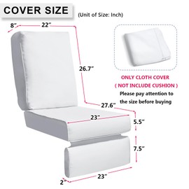 Skypatio Only Cover(Cushion not Included), Recliner Replacement Cushion Cover, Washable Cushion Deep Seat Covers, UV Resistant, Fade Resistant and Water Repellent, White(Not Cushion)