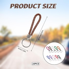 Braided Leather Keychain, Metal Key Ring, 10 Pieces Hand Knit Keychain Strap, Durable Keyring for Home, Office, Car Keys, Bags, and Wallets