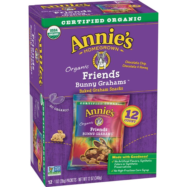 Annie's Organic Friends Bunny Grahams Honey Chocolate Chip Baked Graham Snacks, 12 count