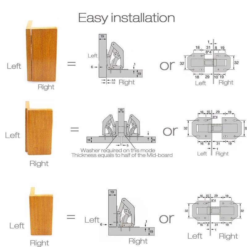 TamBee Cabinet Door Hinges Easy Installation 90 Degree Kitchen Concealed