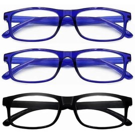 CVVTSPE 3 Pack Reading Glasses Blue Light Blocking,Reading Glasses for Women Men,Anti UV/Glare Filter Lightweight Eyeglasses (2 Blue 1 Black, 1)