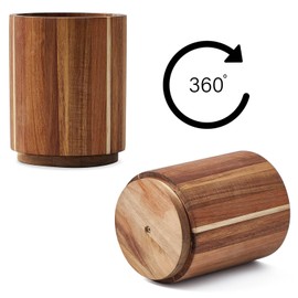 LOHONER Acacia Wood Utensil Holder for Kitchen Counter, 360° Rotating 7.2" Wooden Cooking Utensil Crock for Countertop, Farmhouse Kitchen Decor