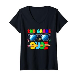 Womens 2nd Grade Dude Back To School Sunglasses Students Kids Boy V-Neck T-Shirt