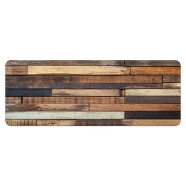 Hajmsug Wooden Bath Mat Rug Brown Western Farmhouse Rustic Floor Mat Country Style Walnut Oak Grain Wooden Mat Runner Rug for Bathroom Livingroom Flannel Mat 16X48 Inch