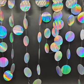 Shining Iridescent Circle Dots Hanging Garland Sparkling Iridescent Circle Dots Hanging Streamer Glitter Circle Bunting Banner Circle Dots Backdrop for Wedding Baby Shower Birthday Xmas Decor 40 Feet