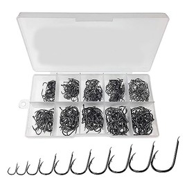 Pack of 100 Fishing Hooks, Carbon Steel Fishing Hooks, Fishing Hooks with Eyelet, Fishing Accessories with Plastic Box (10 Sizes)