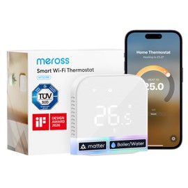 Meross Smart Thermostat Works with Combi Boiler & Water-Based Underfloor Heating, WiFi Room Programmable Thermostat with App Control, Energy Saving, Compatible with Matter, HomeKit, Alexa, Google Home