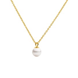 Secret & You Pearl Pendant Necklace Round Freshwater Cultured Pearl Available in 2 Sizes 5.0-5.5 and 8.0-8.5 mm - 925 Sterling Silver Chain and Pendant Rhodium or 18K Gold Plated 40-45 cm, Pearl,