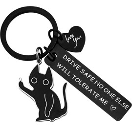 Cute Cat Keychain with Finger Charm & Safe Driving Blessing, Car Gift for Cat Lovers, Drivers, Pet Owners (Durable Zinc Alloy)
