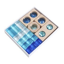 F Fityle 19x Rainbow Acrylic GEM Blocks Highly Transparent Learn Color Rainbow Building Cubes for Children Preschool Holiday Ages 3-6, Blue