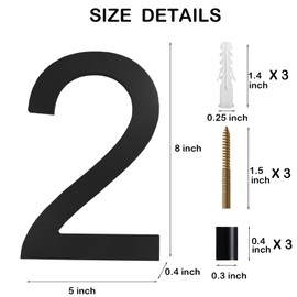 JILANLO 8" Large Floating House Numbers,Balck Acrylic Anti-Rust House Numbers,Modern House Address Street Numbers Garden Door Mailbox Decor Number with Matching Screw,Number 2